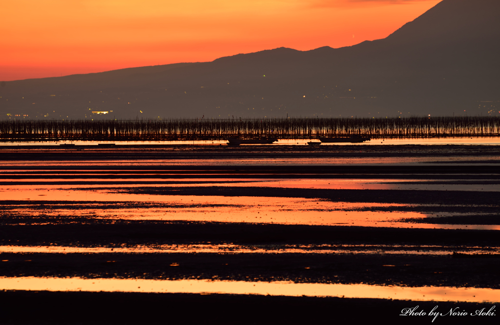 干潟の夕陽