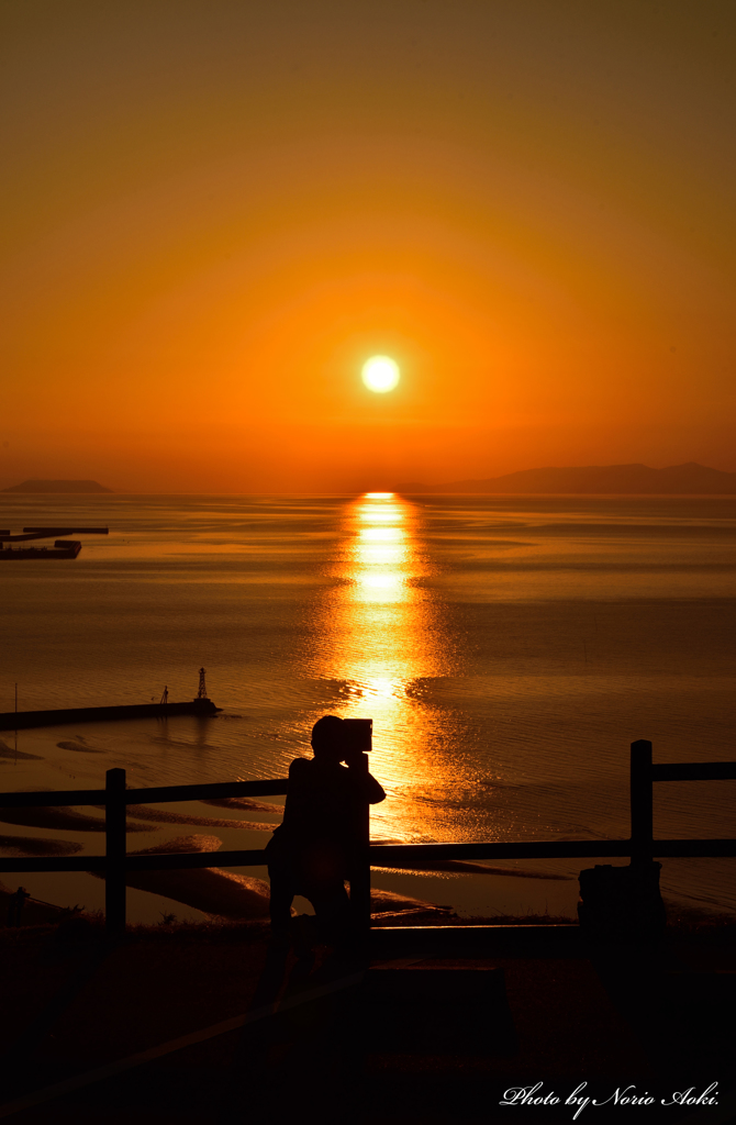 干潟の夕陽