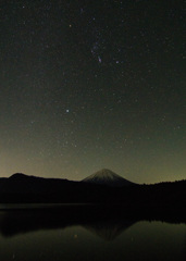 西湖に映るシリウスと富士山