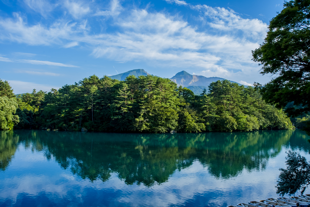 五色沼と磐梯山