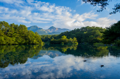 五色沼と磐梯山