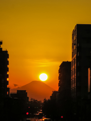 沈みゆく夕日と・・