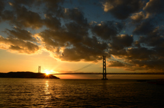 明石大橋と夕日