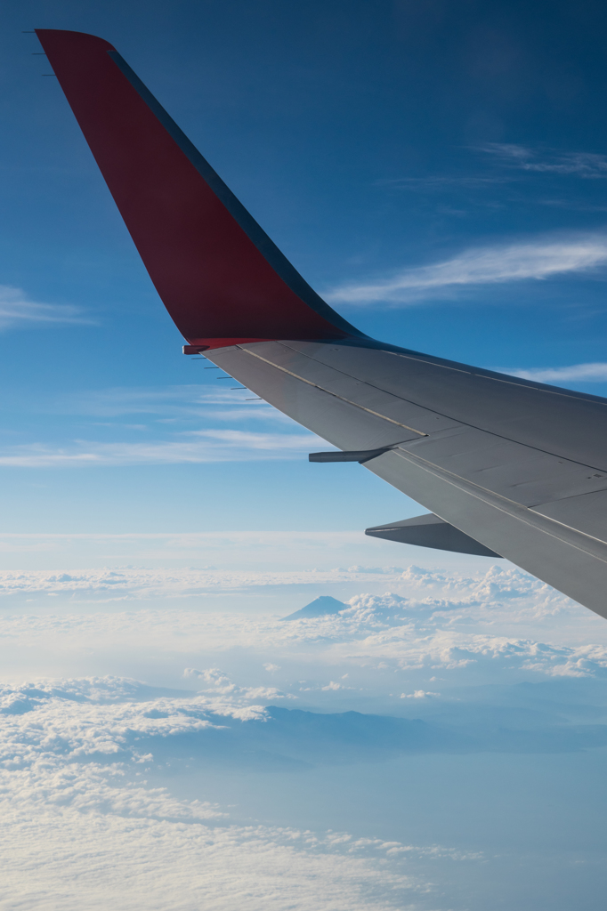 飛行機から見えた富士山？