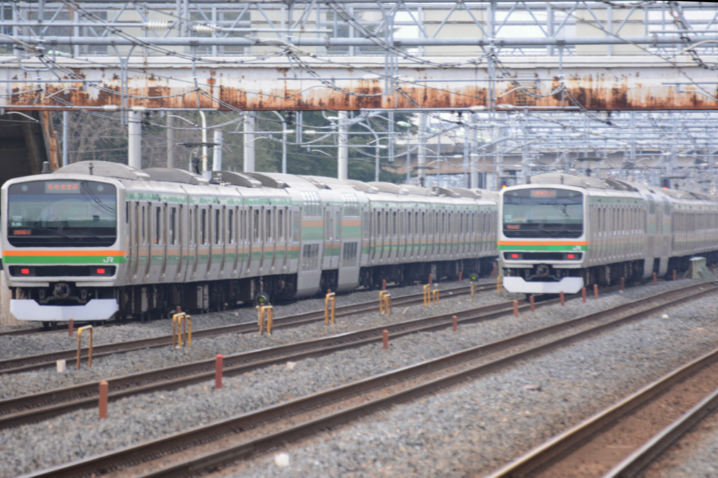 「上野・東京ライン」と「湘南・新宿ライン」の併走。