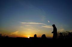 夕日 家族と共に