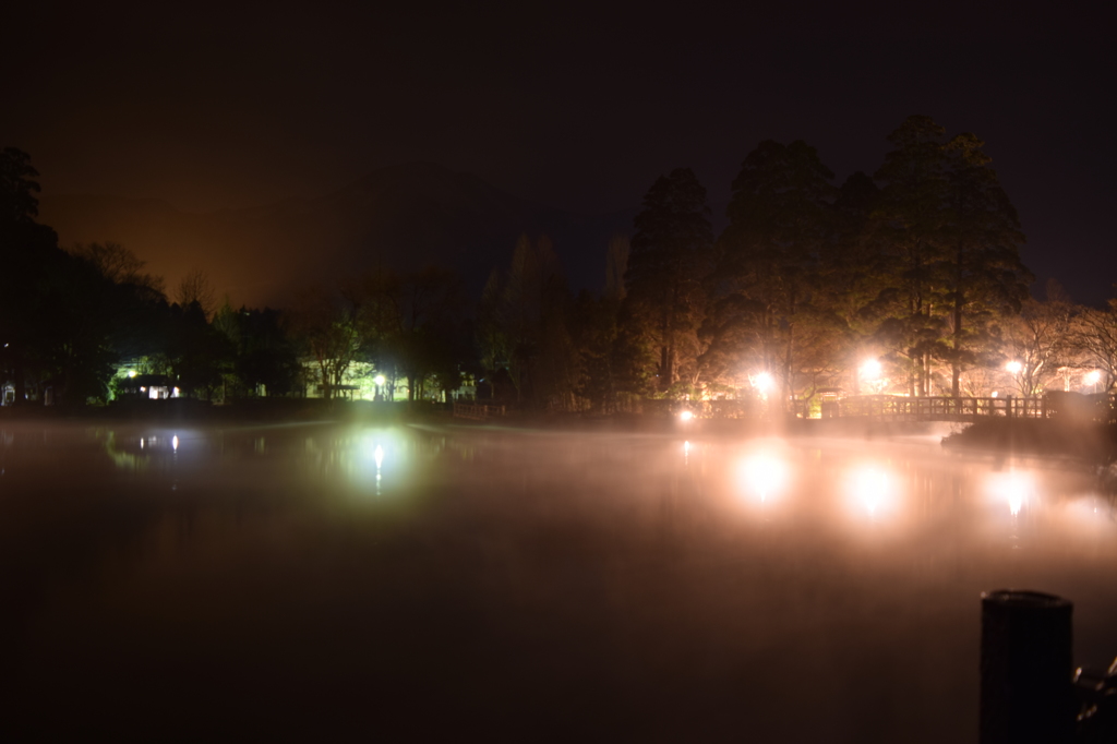 金鱗湖と由布岳の夜