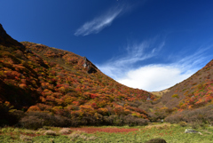 紅葉の稜線を見上げて