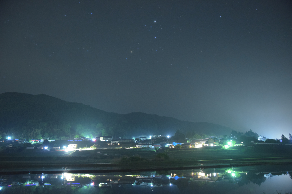 湯布院、夜の田園