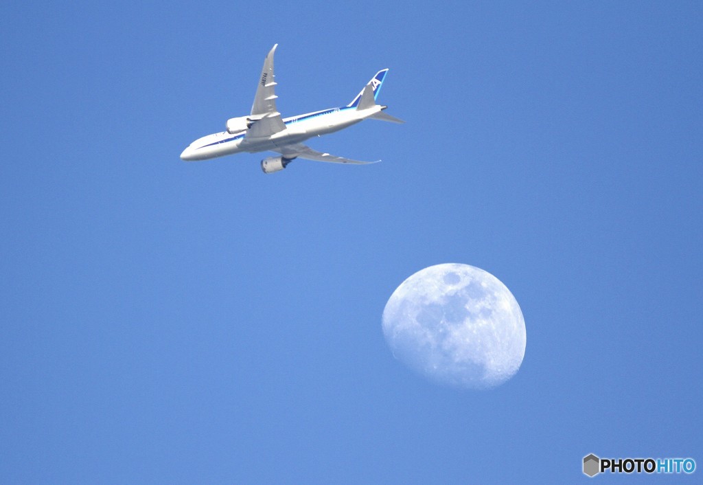 飛行機と月