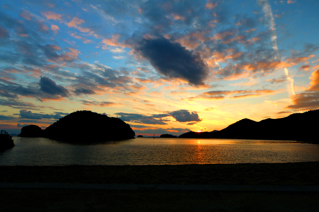 仙酔島から見た夕日