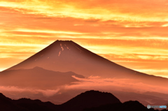 夕映える初夏の北空に浮かぶ富士