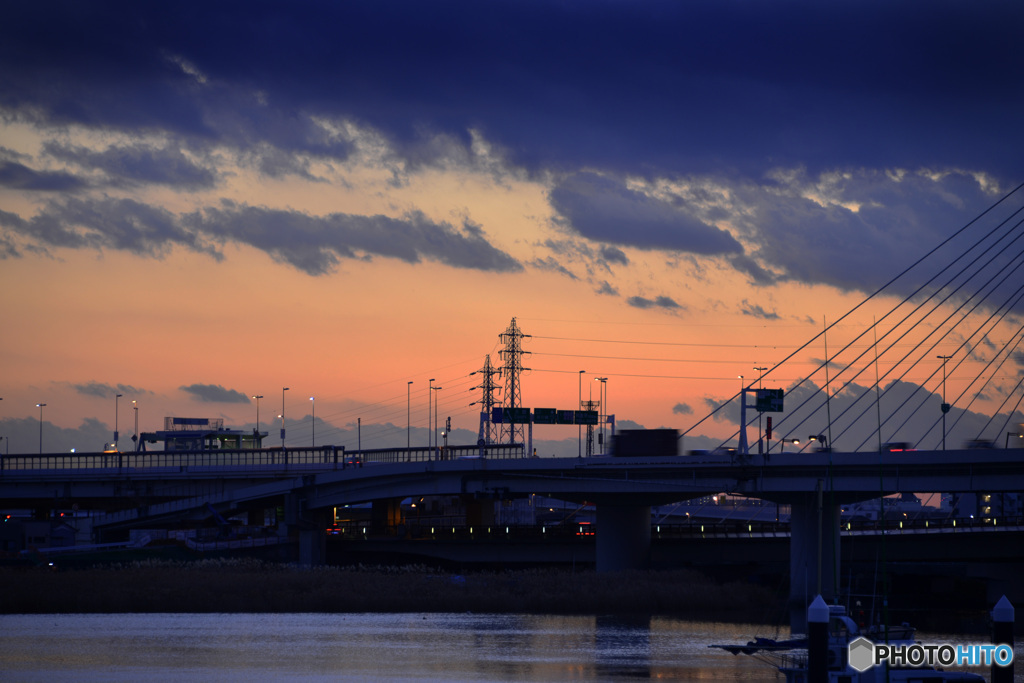 多摩川夕景----②