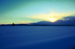 夕日～雪原から