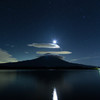 富士と月と流れ星