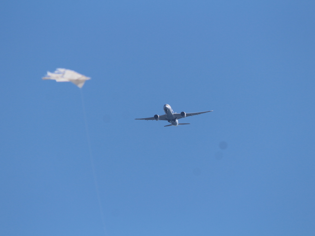 凧を撮るか、飛行機を撮るか