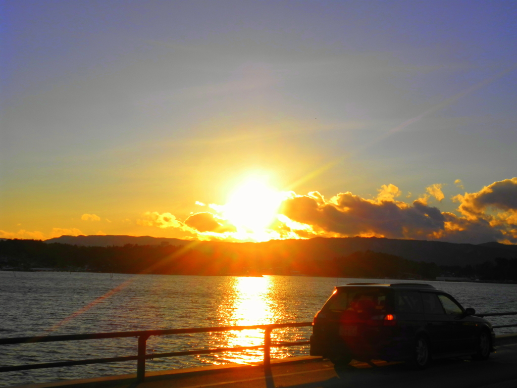 夕日とレガシィ