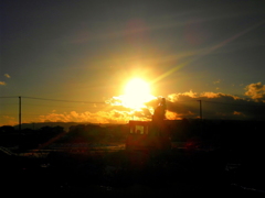 夕日と重機