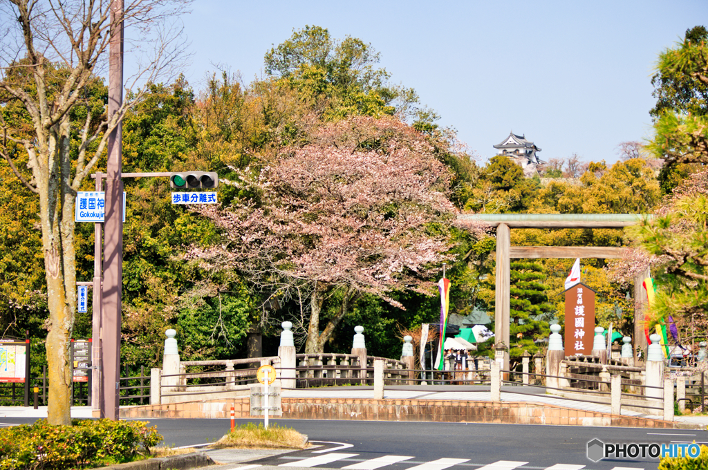 護國神社と天守閣
