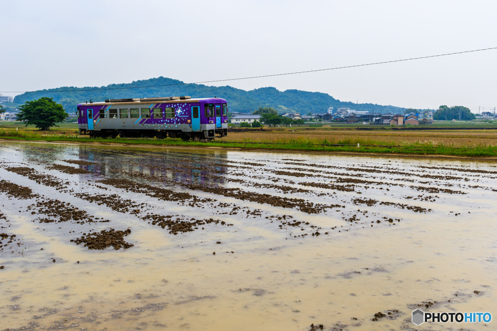 雨の中の鉄道