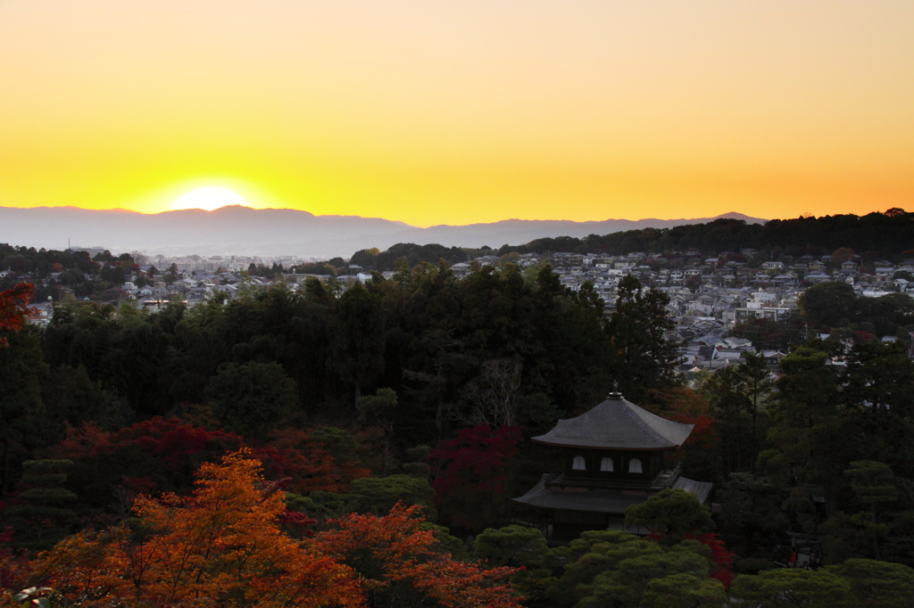 銀閣寺の夕日