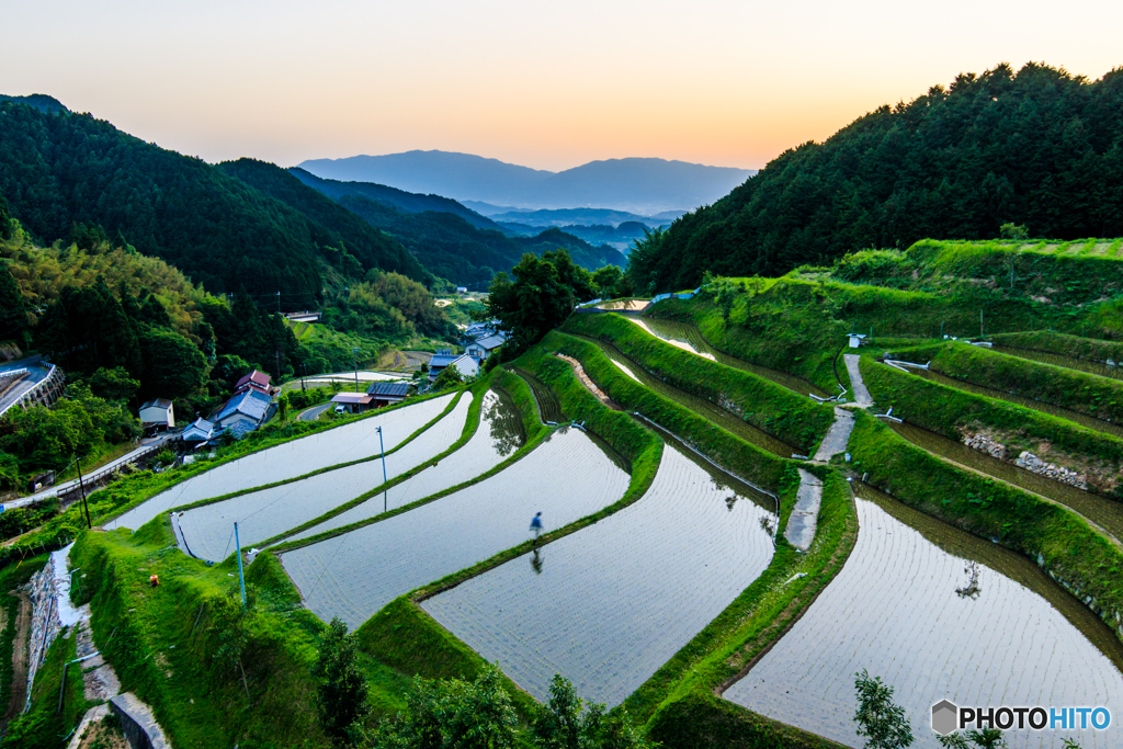 夕刻の上（かむら）の棚田