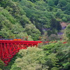 赤い鉄橋、橙の車両