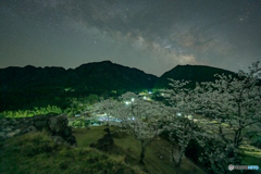 城と桜と天の川