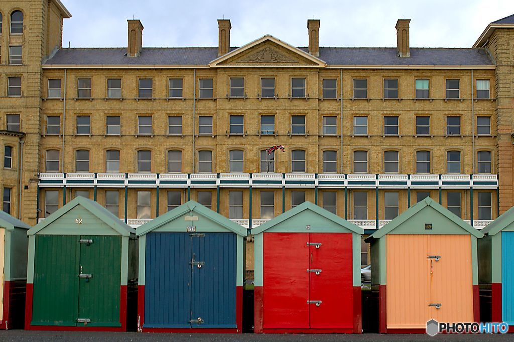 colourful beach huts