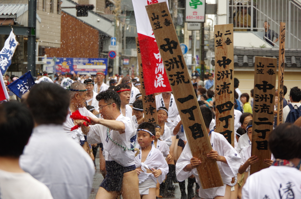 二番山笠中州流の招き板(博多祇園山笠 2016 追山ならし)