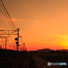 新幹線と夕日