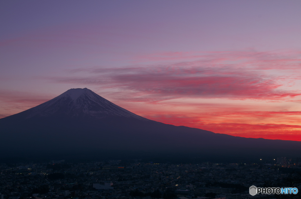夕焼けと富士山