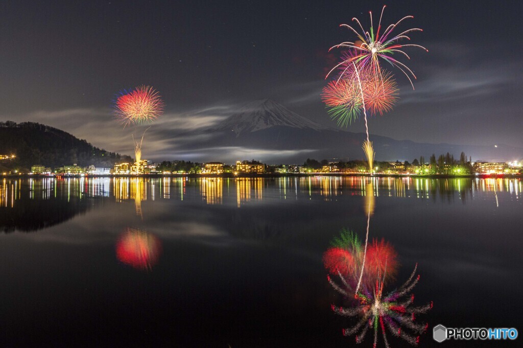 河口湖冬花火３