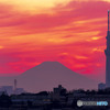 夕焼と富士山とスカイツリー