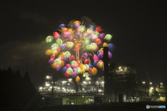 工場夜景と花火