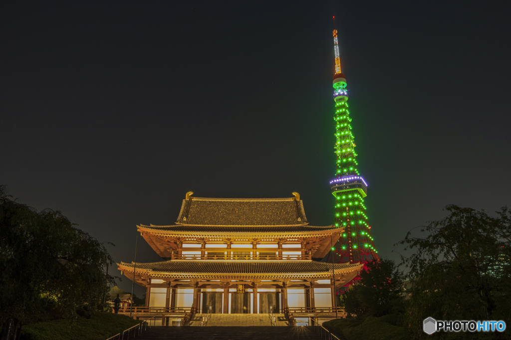 グリーンライトアップと増上寺