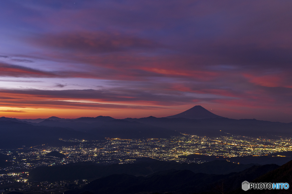 朝焼けと夜景と