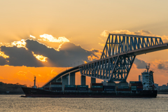 ゲートブリッジと貨物船