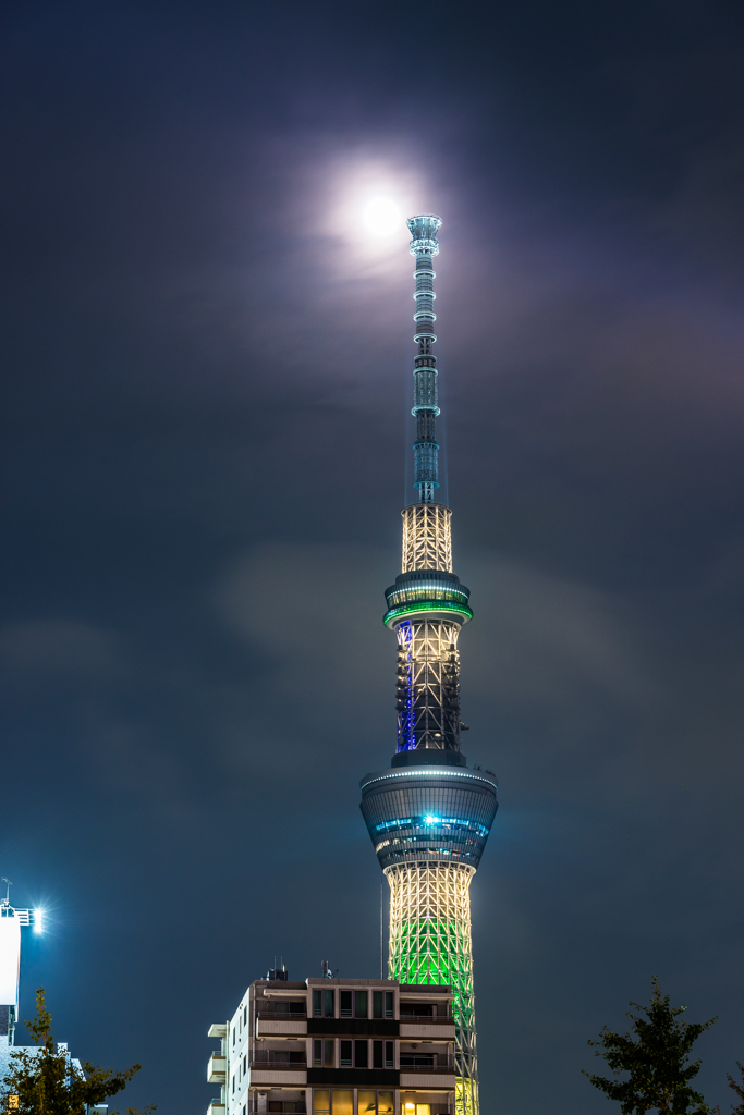 スカイツリーと満月