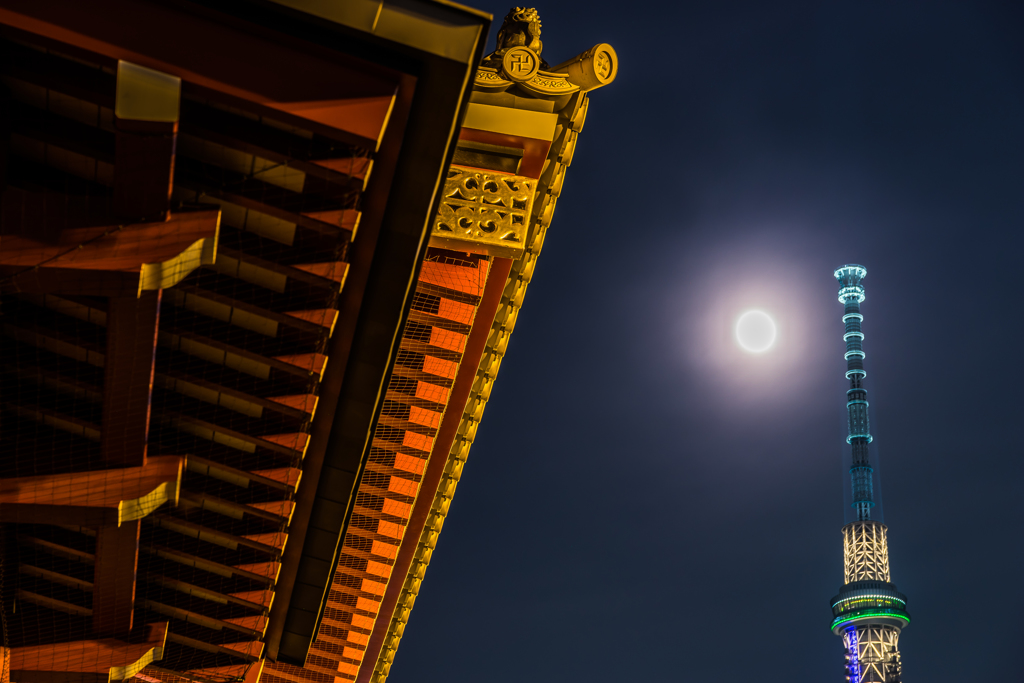 スカイツリーと満月
