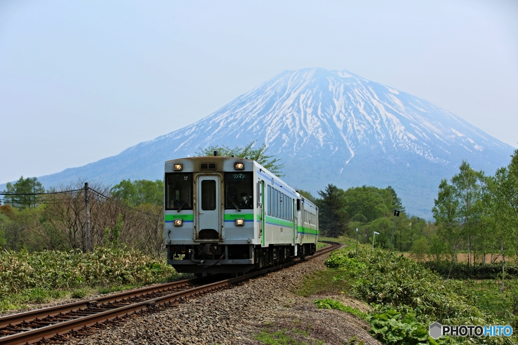 蝦夷富士を背景にして