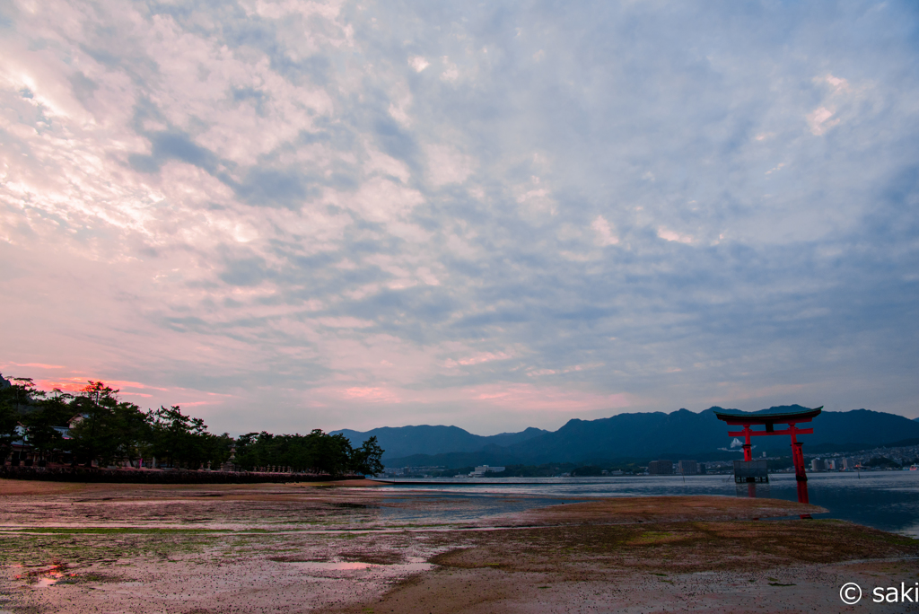 厳島神社　夕焼け