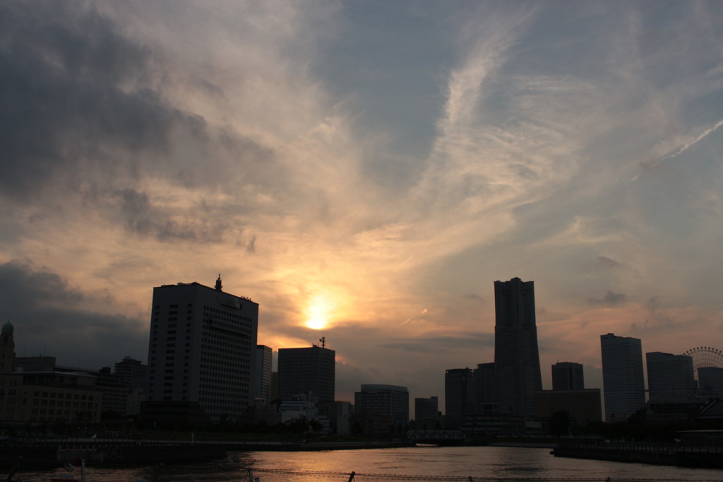 翼が見えた夕空