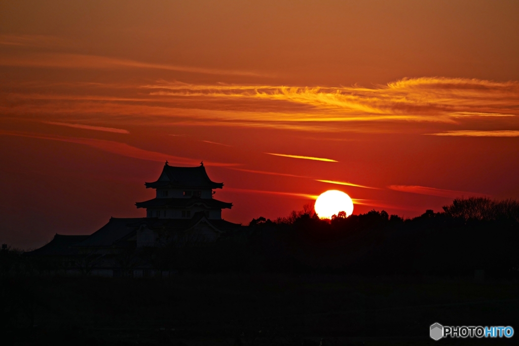 城と日没 古を想う