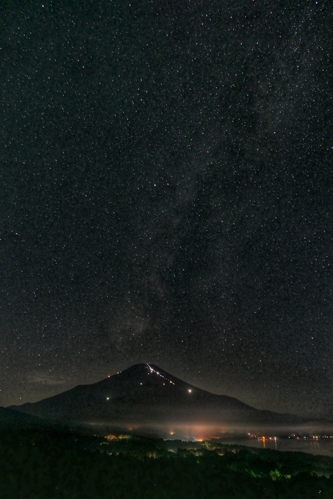 天の川と富士山と