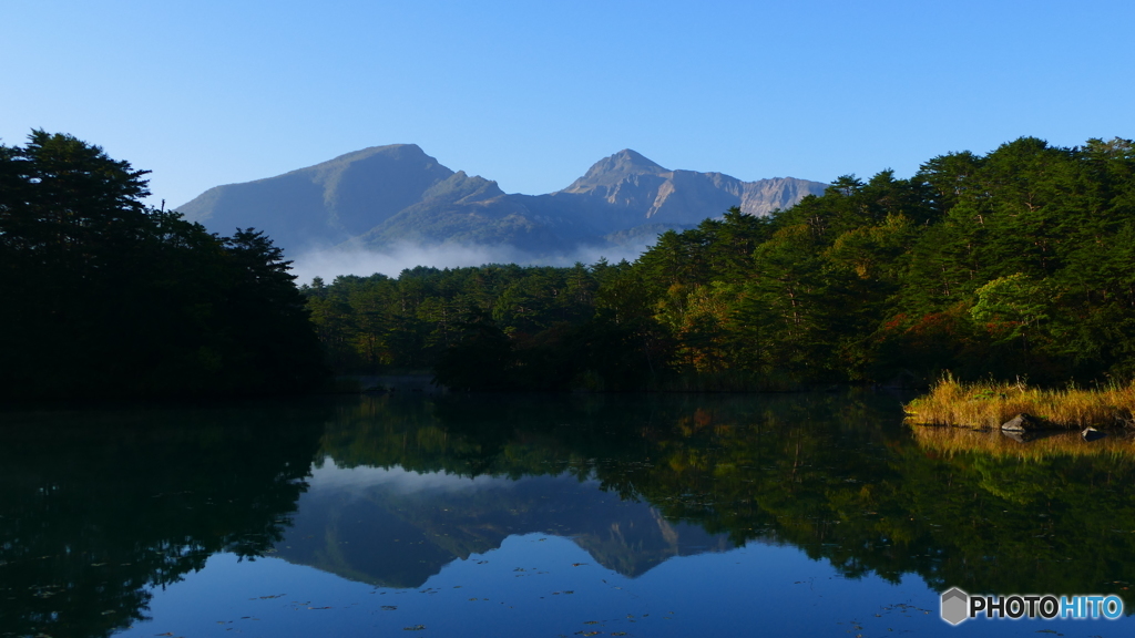 五色沼と磐梯山