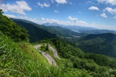 磐梯山と桧原湖を望む