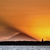 富士山と牛久大仏と太陽と