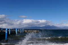 暴風の猪苗代湖