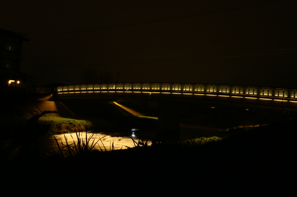 湯布院の橋と川と夜